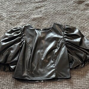 Endless Rose Black Puff Sleeve Crop Top